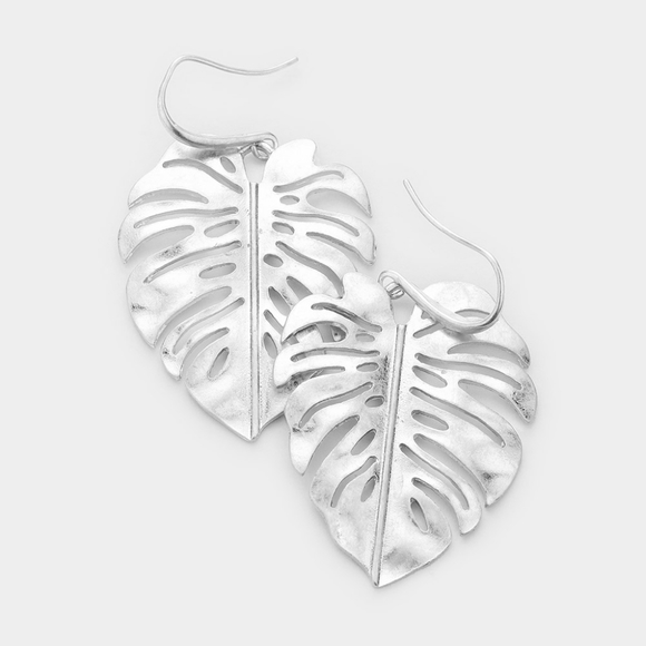 iFashionBox Jewelry - Metal Silver Tropical Leaf Dangle Earrings Womans Drop Fashion Jewelry